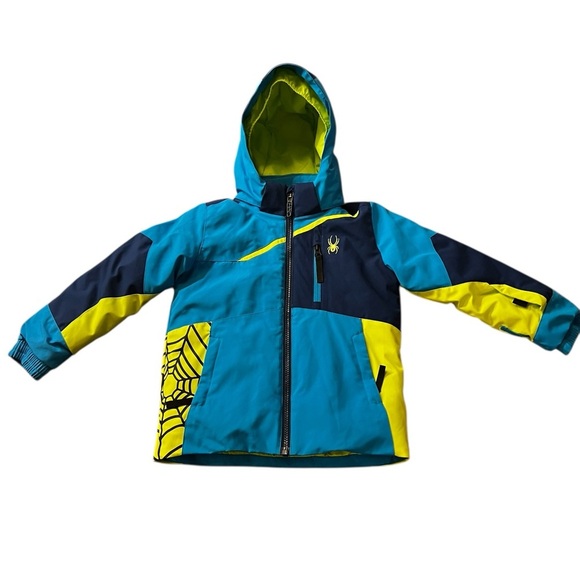 Spyder Vibrant Blue and Neon Green Puffer Jacket Size 4 - Picture 1 of 15
